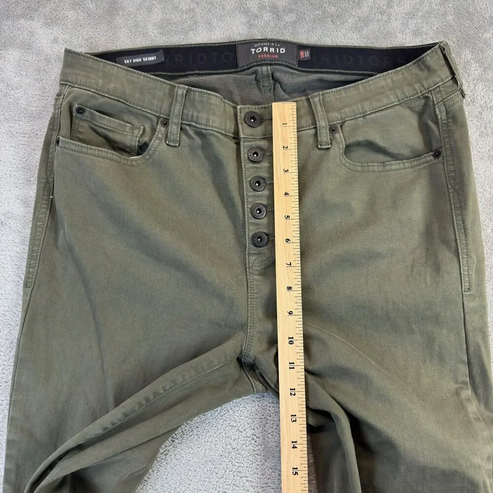 Torrid Jeans Womens 14R Olive Green Sky High Skinny Button Fly Stretch Regular